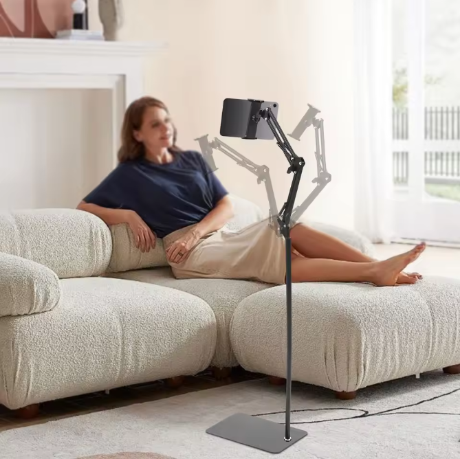Vloerstandaard voor Tablet en Telefoon – 360° Draaibare Universele Tablet Houder met Antislip Basis