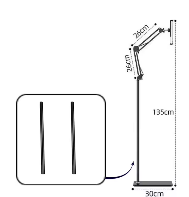 Schaalbare Tablet en Telefoon Vloerstandaard – 360° Draaibare Verstelbare Arm Houder voor 4-12,9 Inch Apparaten