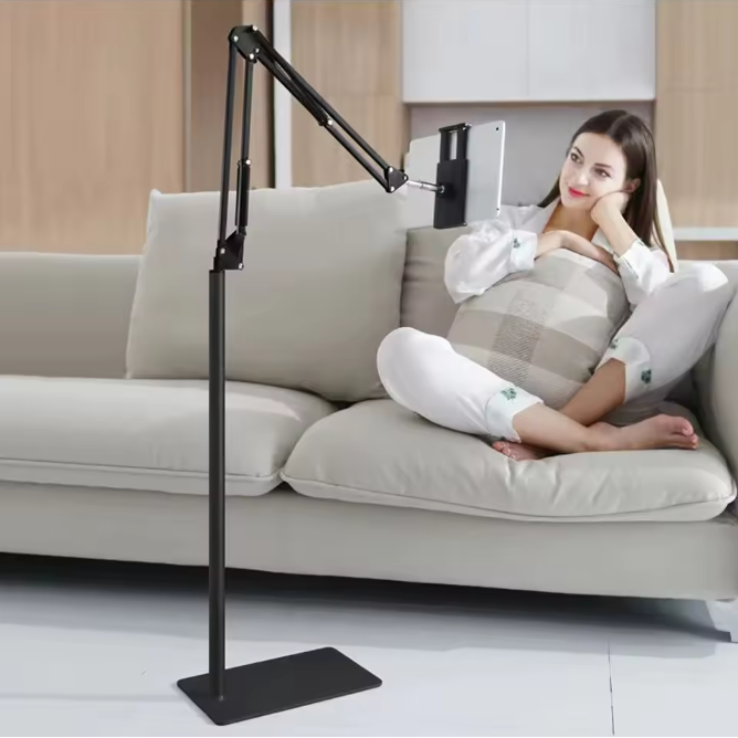 Schaalbare Tablet en Telefoon Vloerstandaard – 360° Draaibare Verstelbare Arm Houder voor 4-12,9 Inch Apparaten