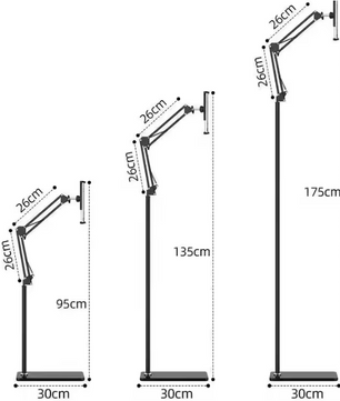 Schaalbare Tablet en Telefoon Vloerstandaard – 360° Draaibare Verstelbare Arm Houder voor 4-12,9 Inch Apparaten