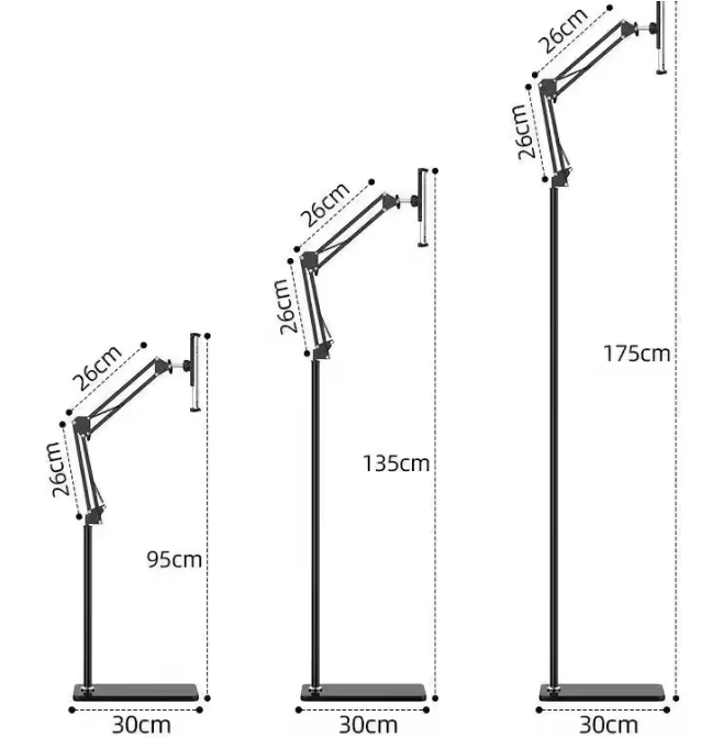 Schaalbare Tablet en Telefoon Vloerstandaard – 360° Draaibare Verstelbare Arm Houder voor 4-12,9 Inch Apparaten