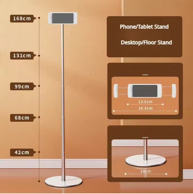 Verstelbare Tablet Vloerstandaard 360° Draaibaar – Aluminium Houder
