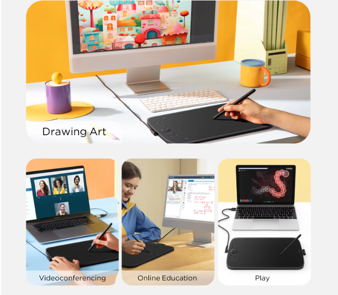 Grafische Tekentablet 10 Inch met 16K Drukniveaus, 8 Sneltoetsen en Scroll Wheel