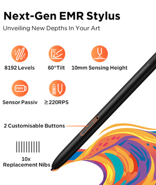 Grafische Tekentablet 10 Inch met 16K Drukniveaus, 8 Sneltoetsen en Scroll Wheel