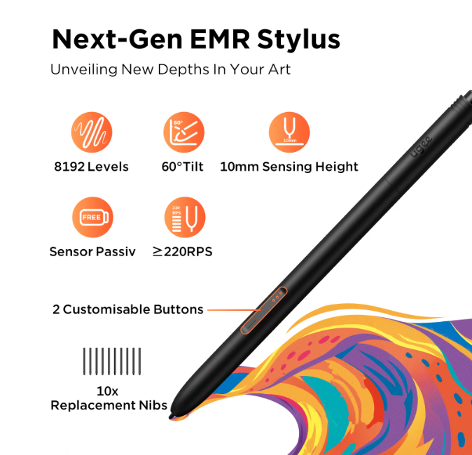 Grafische Tekentablet 10 Inch met 16K Drukniveaus, 8 Sneltoetsen en Scroll Wheel