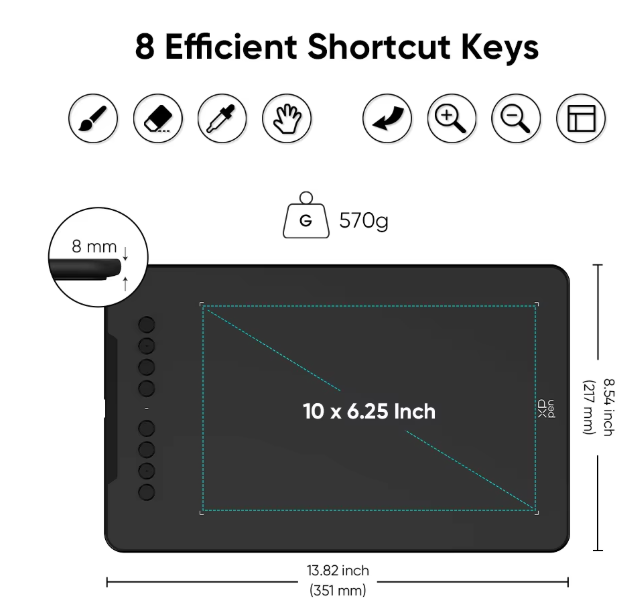 Digitale Grafische Tekentablet 10x6 Inch – 16K Drukniveaus Stylus