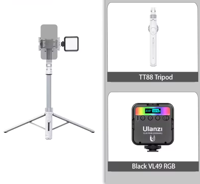 Overhead Selfie Stick en Telefoon Statief 1,44m – Bluetooth Remote