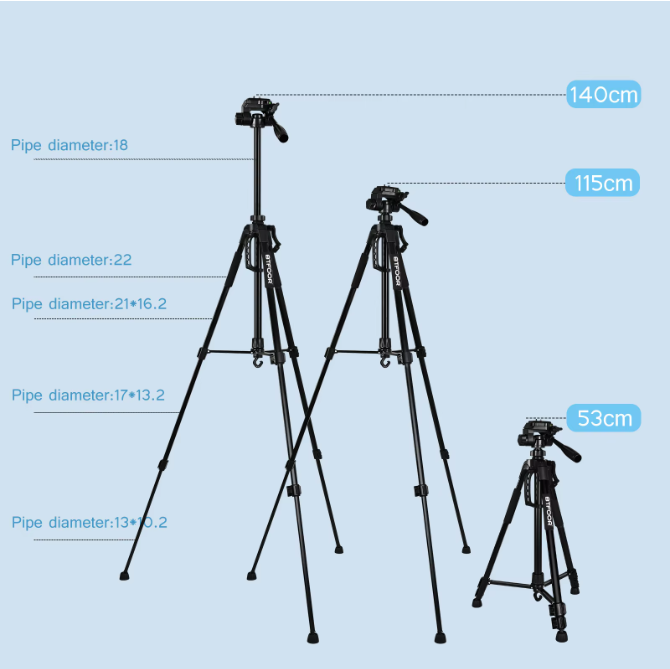 Aluminium Camera en Telefoon Statief 140 cm – Pan Head Tripod