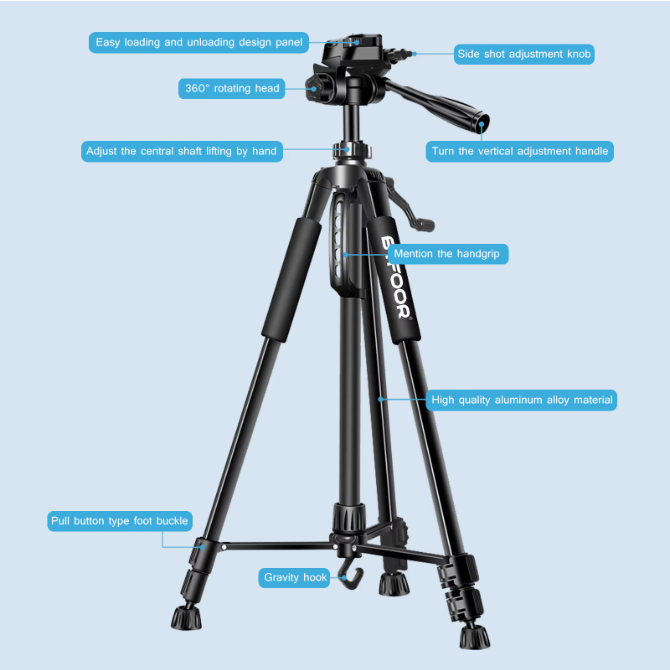Aluminium Camera en Telefoon Statief 140 cm – Pan Head Tripod