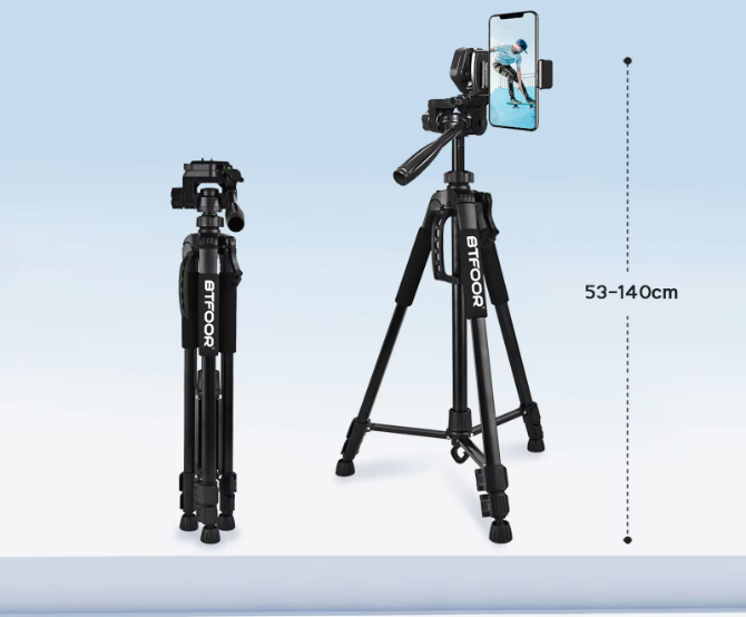 Aluminium Camera en Telefoon Statief 140 cm – Pan Head Tripod