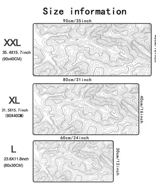 Zwart-witte Topografische Kaart Muismat XXL – Grote Gaming en Bureau Onderlegger met Antislip Rubberen Basis