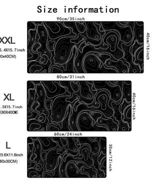 Zwart-witte Topografische Kaart Muismat XXL – Grote Gaming en Bureau Onderlegger met Antislip Rubberen Basis