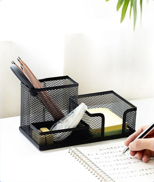 Metalen Gaas Pennenhouder met 3 Vakken – Multifunctionele Bureau Organizer