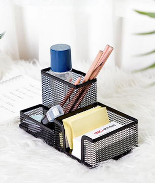 Metalen Gaas Pennenhouder met 3 Vakken – Multifunctionele Bureau Organizer