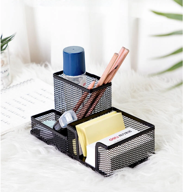 Metalen Gaas Pennenhouder met 3 Vakken – Multifunctionele Bureau Organizer