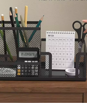 Metalen Gaas Pennenhouder met 3 Vakken – Multifunctionele Bureau Organizer