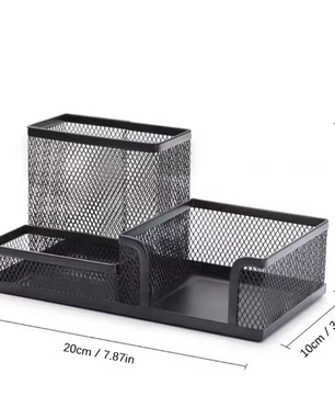 Metalen Gaas Pennenhouder met 3 Vakken – Multifunctionele Bureau Organizer