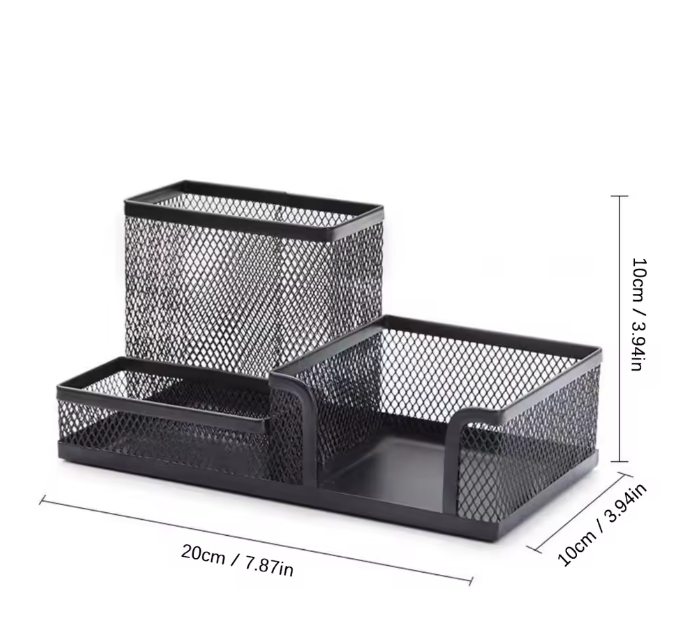 Metalen Gaas Pennenhouder met 3 Vakken – Multifunctionele Bureau Organizer