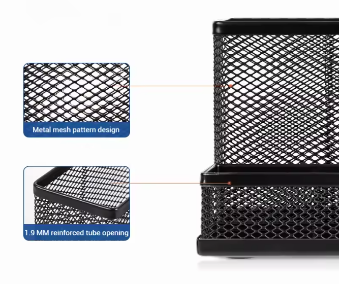 Metalen Gaas Pennenhouder met 3 Vakken – Multifunctionele Bureau Organizer