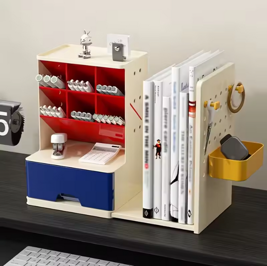 Bureau Organizer met Intrekbare Boekensteun – Multifunctionele Opbergset met Pennenhouder en Compartimenten
