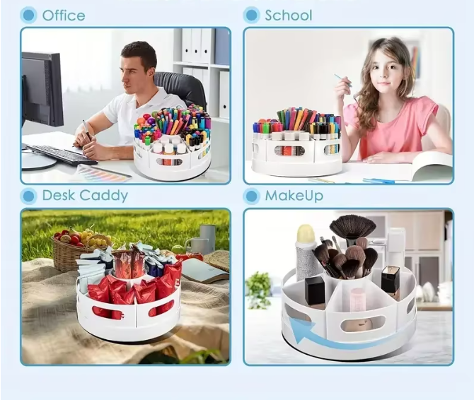 360° Roterende Bureau Organizer met 7 Vakken – Multifunctionele Pennenhouder voor Kantoor en School