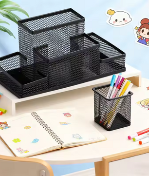 Zwarte Mesh Bureau Organizer – Multifunctionele Pennenhouder voor Kantoor en Bureau