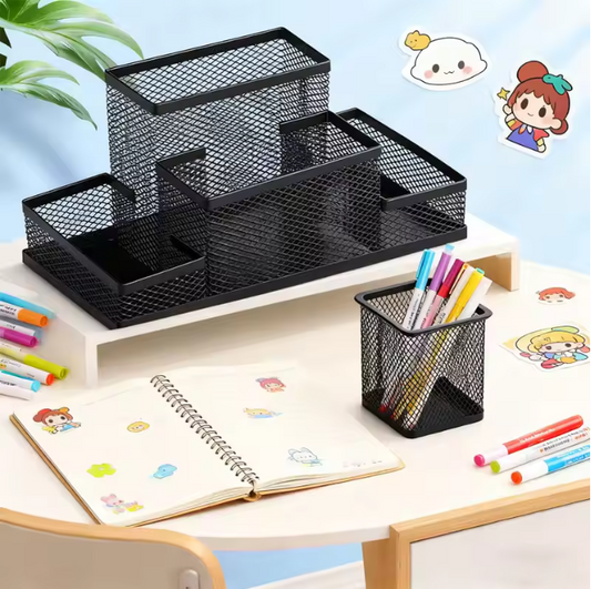 Zwarte Mesh Bureau Organizer – Multifunctionele Pennenhouder voor Kantoor en Bureau