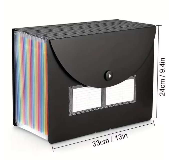 A4 Accordeon Documentmap met 13/25 Vakken – Meerlaagse Opbergmap met Ophangkoord