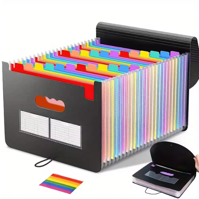 A4 Accordeon Documentmap met 13/25 Vakken – Meerlaagse Opbergmap met Ophangkoord