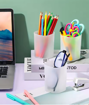 Set van 10 Matte Transparante Pennenhouders – Ronde Bureau Organizers voor Kantoor en School