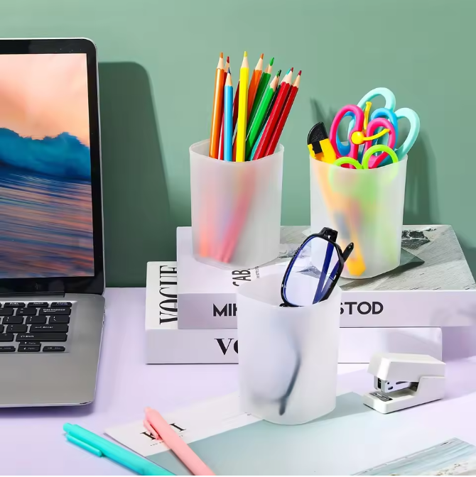 Set van 10 Matte Transparante Pennenhouders – Ronde Bureau Organizers voor Kantoor en School