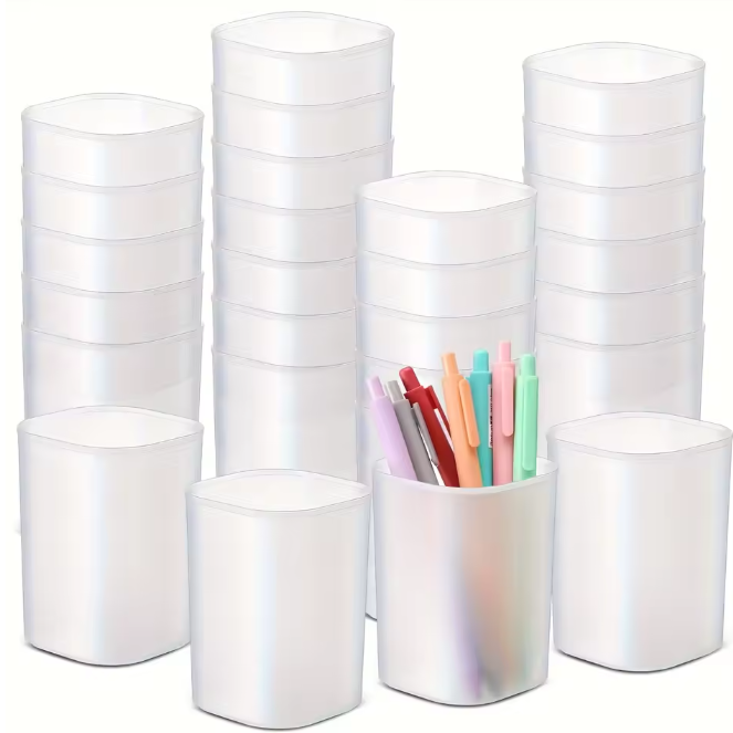 Set van 10 Matte Transparante Pennenhouders – Ronde Bureau Organizers voor Kantoor en School