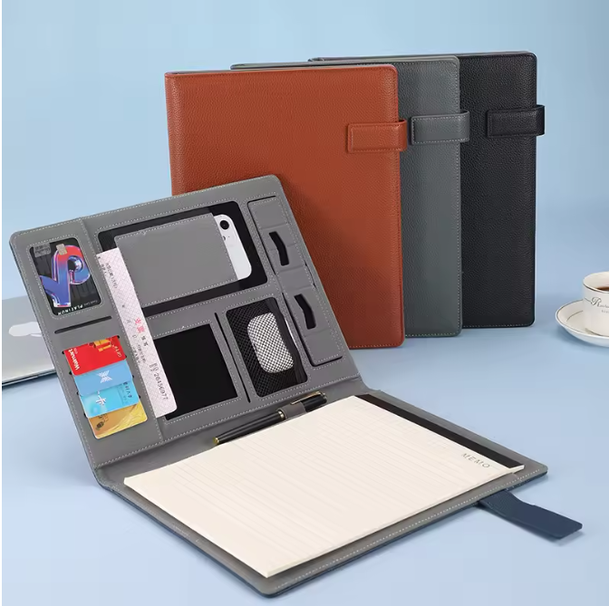 A4 Vergadermap met Leerlook Afwerking – Multifunctionele Document Organizer voor Zakelijk Gebruik
