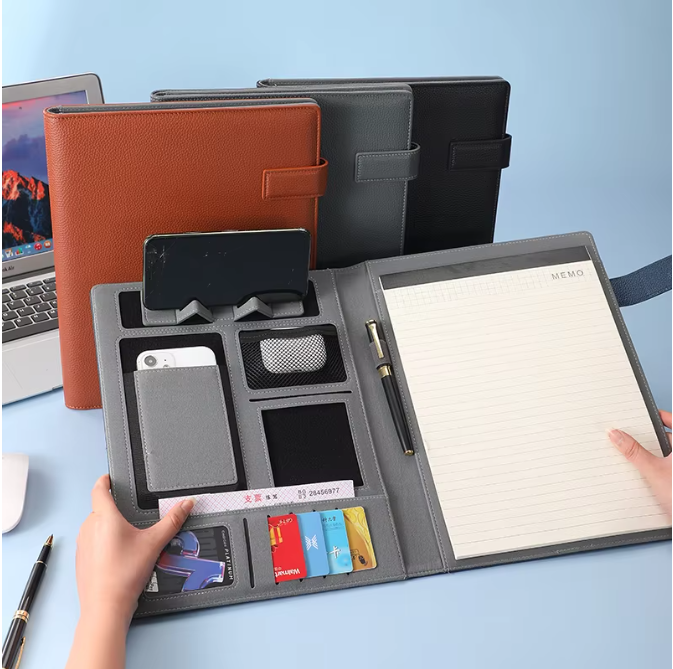A4 Vergadermap met Leerlook Afwerking – Multifunctionele Document Organizer voor Zakelijk Gebruik