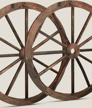 Set van 2 Rustieke Houten Wagenwiel Decoraties – Western Cowboy Wanddecoratie