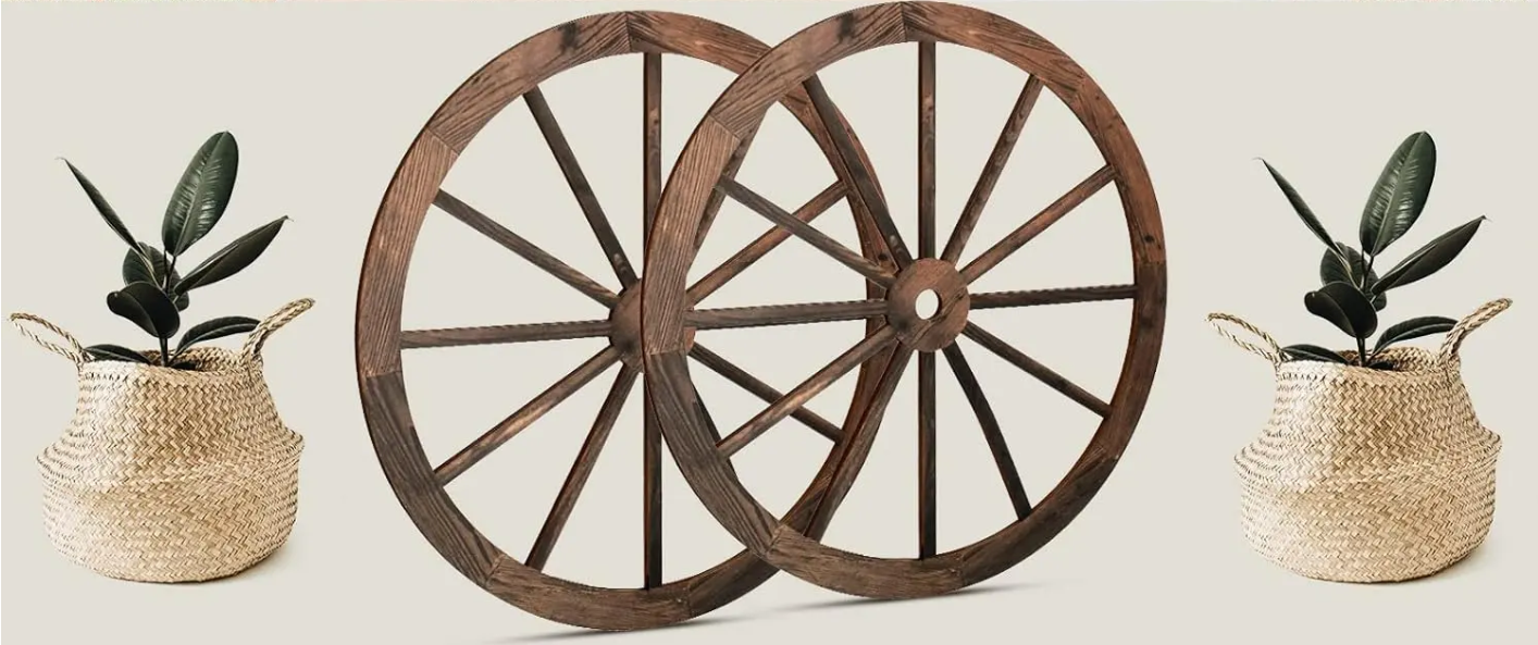 Set van 2 Rustieke Houten Wagenwiel Decoraties – Western Cowboy Wanddecoratie