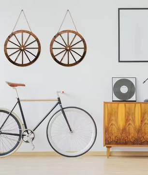 Set van 2 Rustieke Houten Wagenwiel Decoraties – Western Cowboy Wanddecoratie