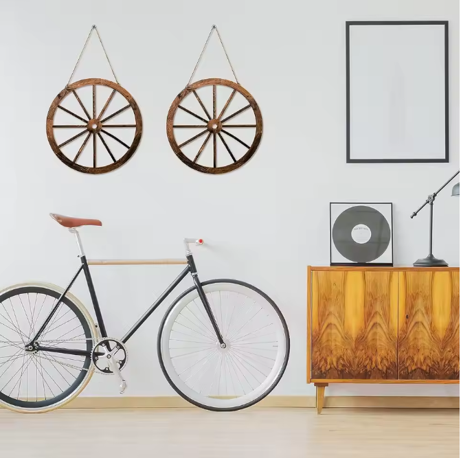 Set van 2 Rustieke Houten Wagenwiel Decoraties – Western Cowboy Wanddecoratie