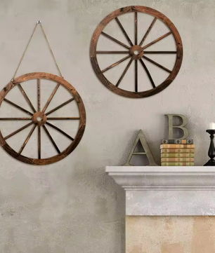 Set van 2 Rustieke Houten Wagenwiel Decoraties – Western Cowboy Wanddecoratie