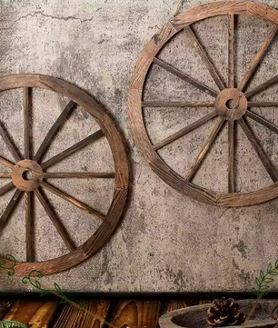 Set van 2 Rustieke Houten Wagenwiel Decoraties – Western Cowboy Wanddecoratie
