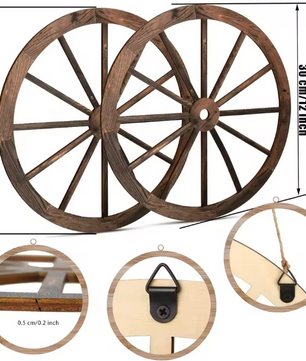Set van 2 Rustieke Houten Wagenwiel Decoraties – Western Cowboy Wanddecoratie