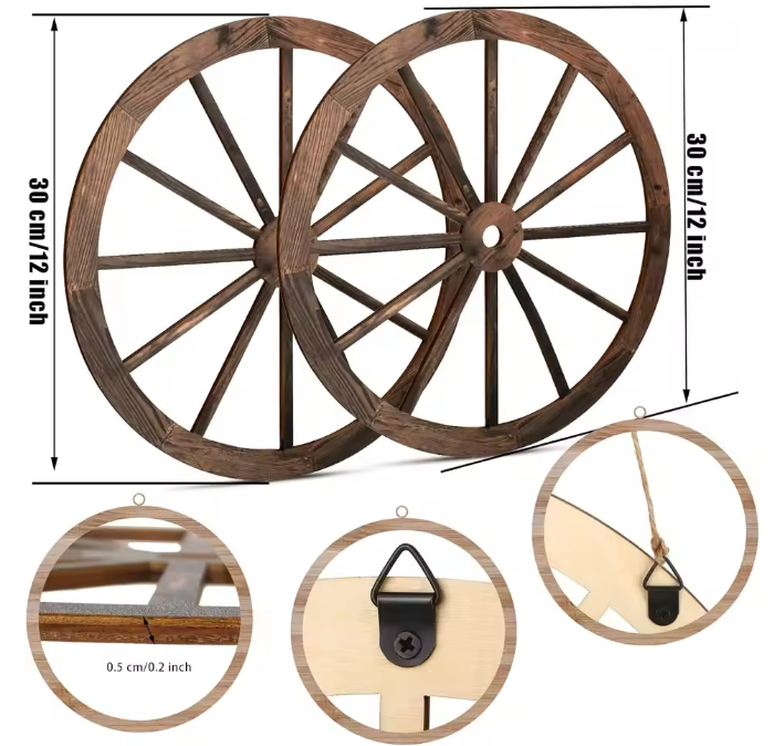 Set van 2 Rustieke Houten Wagenwiel Decoraties – Western Cowboy Wanddecoratie
