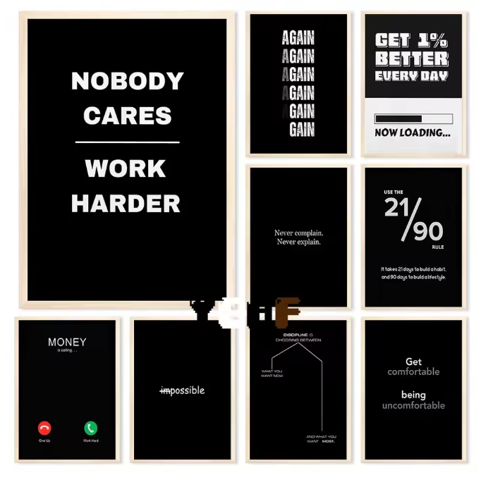 Motiverende Gym Quote Canvas Poster – Minimalistische Zwart Wit Wanddecoratie