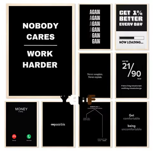 Motiverende Gym Quote Canvas Poster – Minimalistische Zwart Wit Wanddecoratie