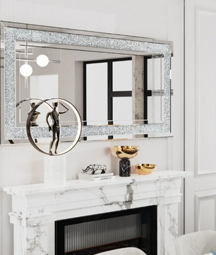 Luxe Kristal Wandspiegel Zilver – Decoratieve Strass Spiegel voor Woonkamer en Slaapkamer