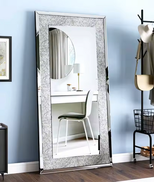 Luxe Kristal Wandspiegel Zilver – Decoratieve Strass Spiegel voor Woonkamer en Slaapkamer