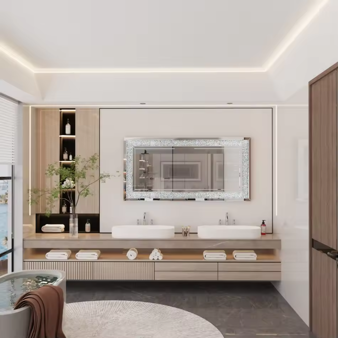 Luxe Kristal Wandspiegel Zilver – Decoratieve Strass Spiegel voor Woonkamer en Slaapkamer