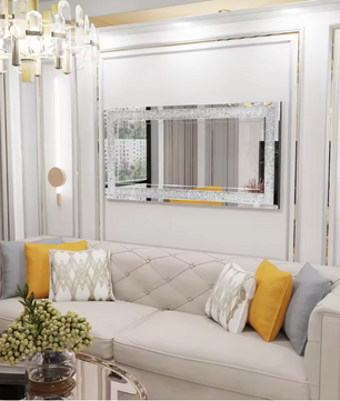 Luxe Kristal Wandspiegel Zilver – Decoratieve Strass Spiegel voor Woonkamer en Slaapkamer