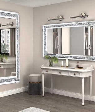 Luxe Kristal Wandspiegel Zilver – Decoratieve Strass Spiegel voor Woonkamer en Slaapkamer