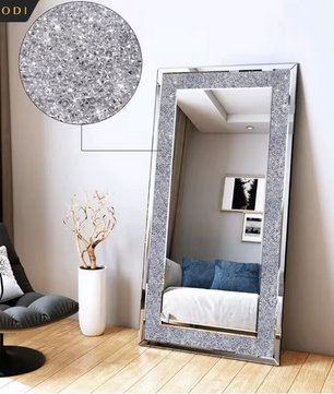 Luxe Kristal Wandspiegel Zilver – Decoratieve Strass Spiegel voor Woonkamer en Slaapkamer